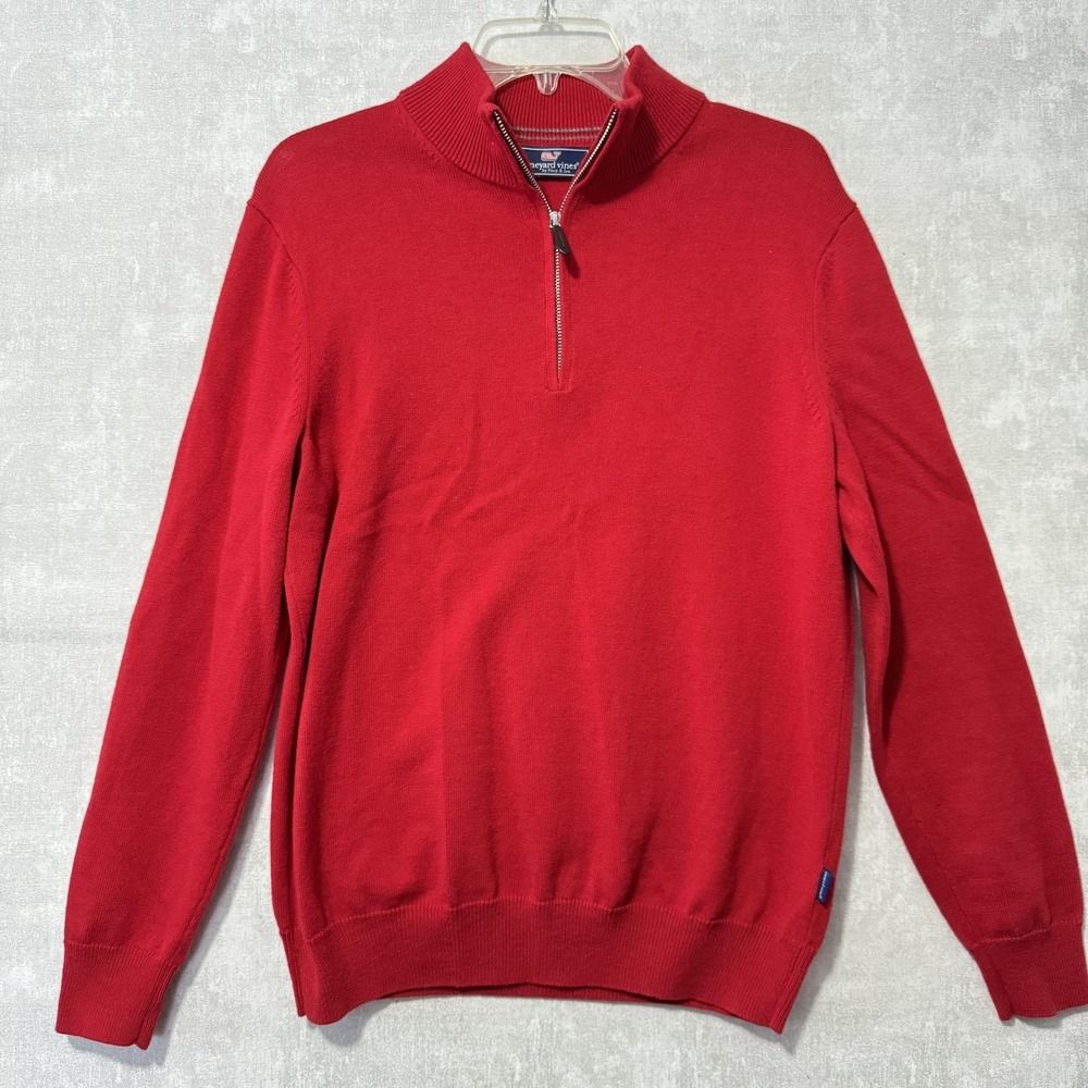 Vineyard Vines Sweater Mens Medium Red 1/4 Zip‎ Mock Neck Knit Pullover Preppy